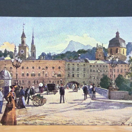 Salzburg Stadtbrücke mit Untersberg Gemälde JW 650314 C