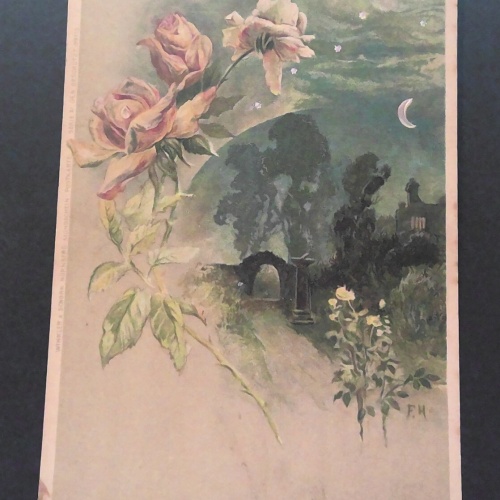 Mondscheinpostkarte Mond Sterne Rosen JW 650424 C