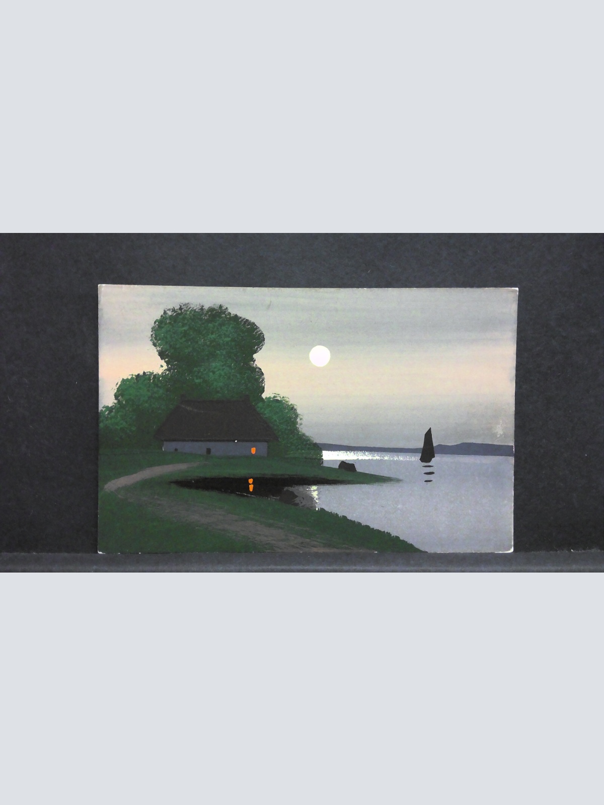 gemalte Künstlerkarte von unbekannt See Mond 400551 jw J