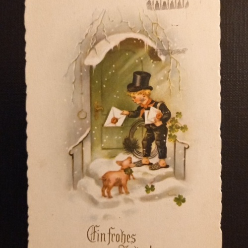Ein Frohes Neues Jahr Rauchfangkehrer Mit Brief Und Schwein 165318 G