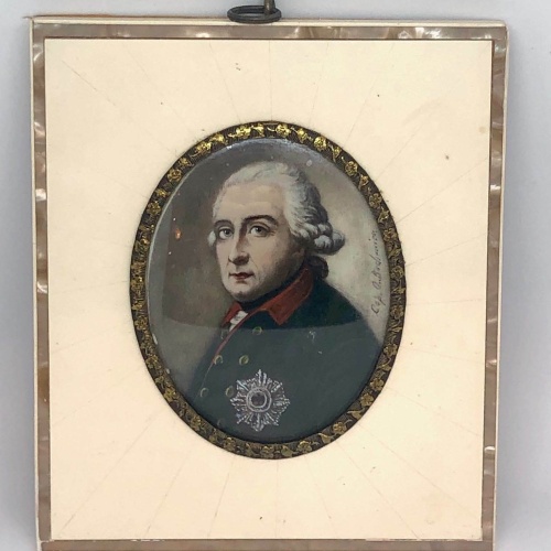 Miniaturmalerei  sig. Alter Fritz Orden Abzeichen 14,5 x 12,5 cm  50018