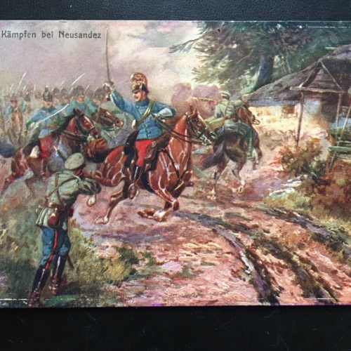 Aus den Kämpfen bei Neusandez - Angriff Soldaten auf Pferd  270001 TH