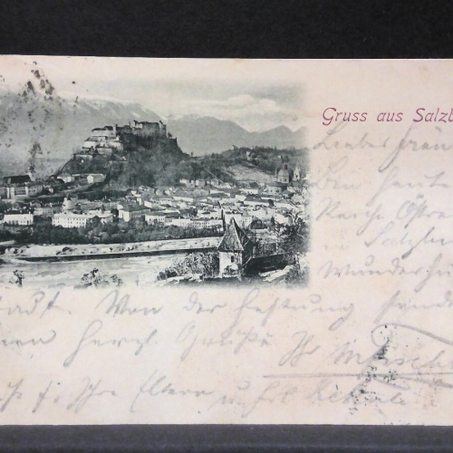 Gruss aus Salzburg Hohensalzburg Berge Zeichnung JW919