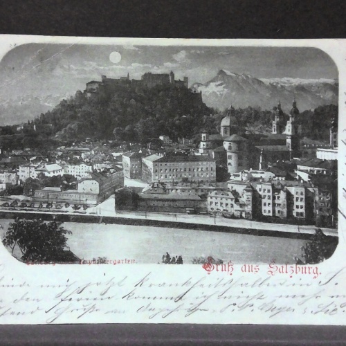 Gruß aus Salzburg Kapuzinergarten Salzach Mondkarte JW5861