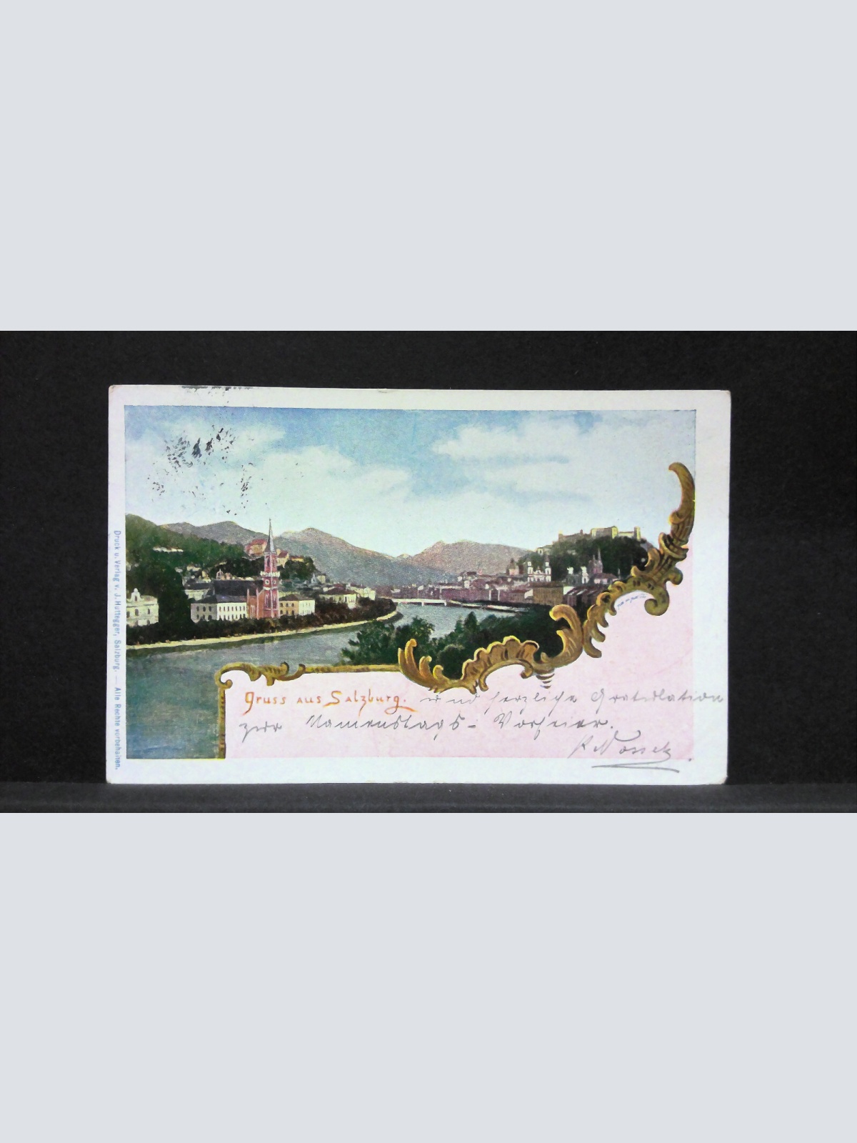 Gruss aus Salzburg Salzach Zeichnung Künstlerkarte JW5741