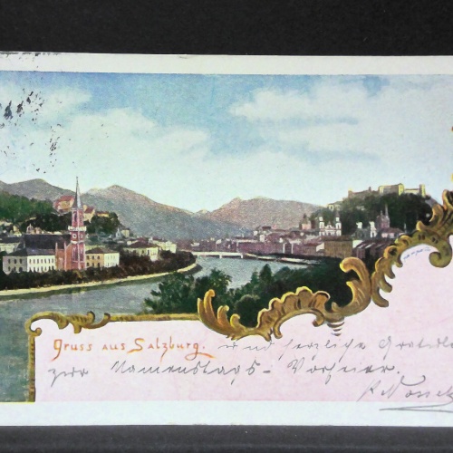 Gruss aus Salzburg Salzach Zeichnung Künstlerkarte JW5741