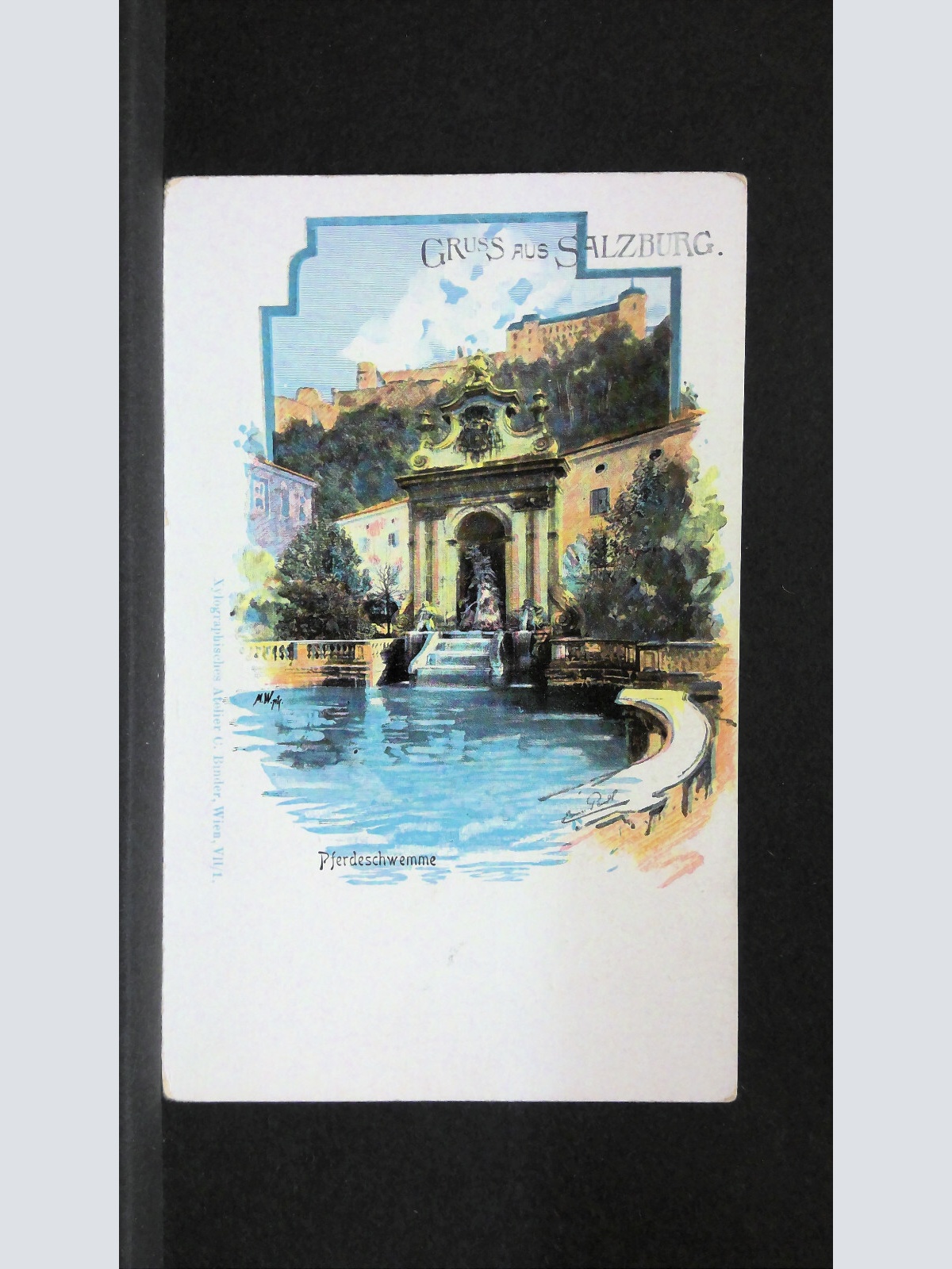 Gruss aus Salzburg Pferdeschwemme Zeichnung JW165778