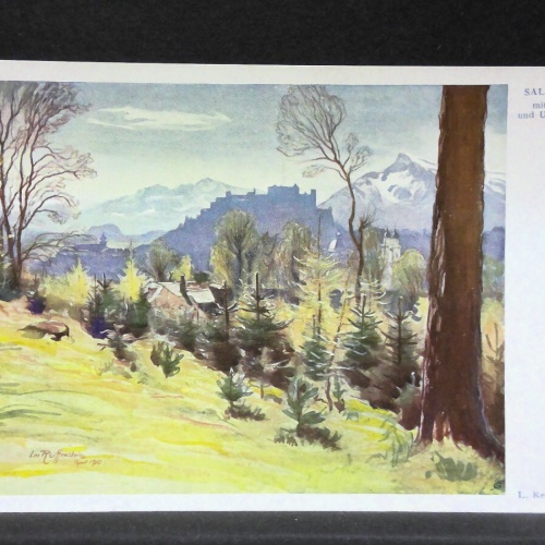Salzburg mit Göll und Untersberg Zeichnung Künstlerkarte JW6787