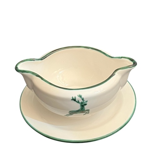 Gmundner Keramik Grüner Hirsch Sauciere mit Unterteller
