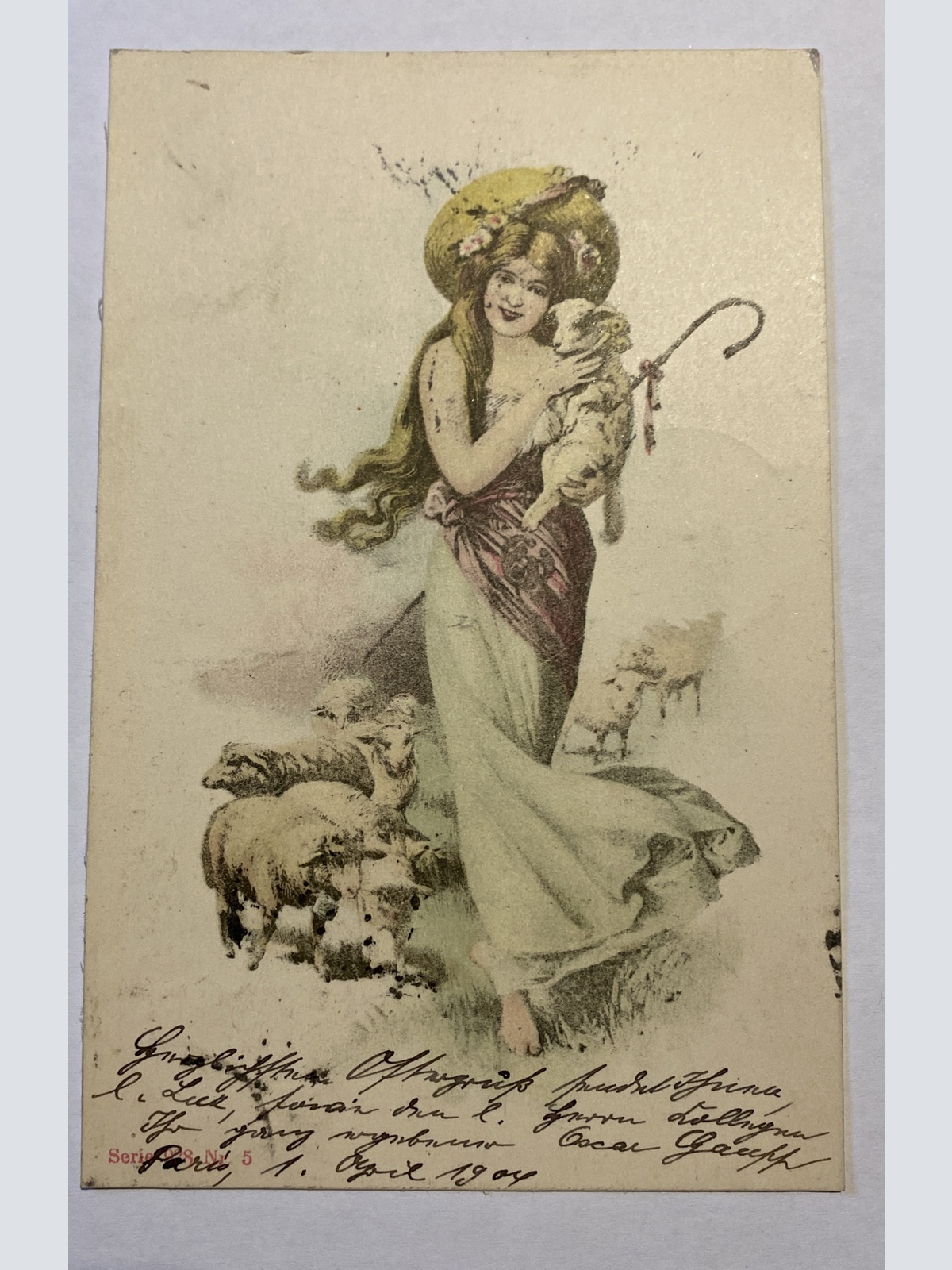 Künstlerkarte Frau Schafe Lamm 84004