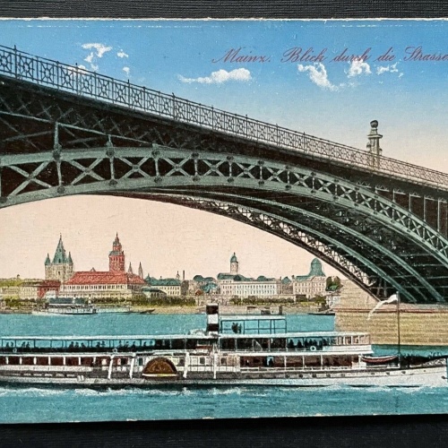 Mainz Strassenbrücke Rhein Fluss Dampfschiff RheinlandPfalz Deutschland 401018 A