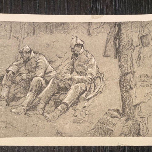 Handgezeichnete Karte I Weltkrieg Soldatenleben Soldaten Oktober 1914 80149