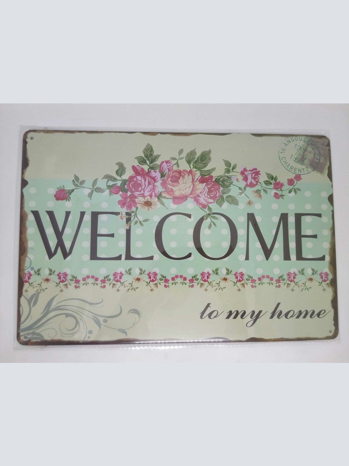 Nostalgie Vintage Retro Blechschild "welcome to my home" Rosen 30x20 50343