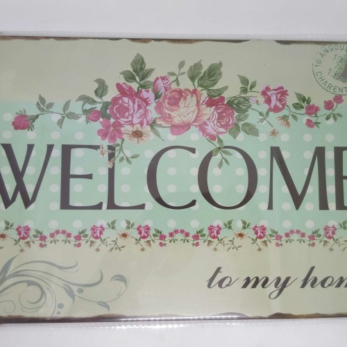 Nostalgie Vintage Retro Blechschild "welcome to my home" Rosen 30x20 50343