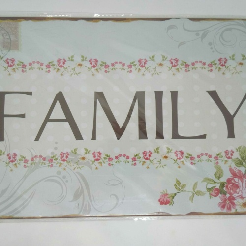 Nostalgie Vintage Retro Blechschild "family" Blumen flowers 30x20 50342