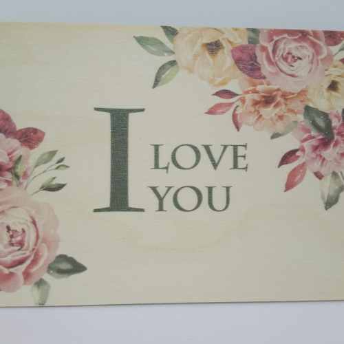 Holzkarte Holzpostkarte magnetisch "I love you" Rosen 14x10 Birkenholz 50276