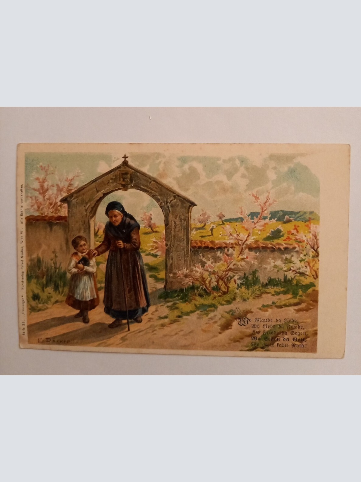 Künstlerkarte Frau mit Mädchen Wo Glaube Da Liebe  500063A gr D