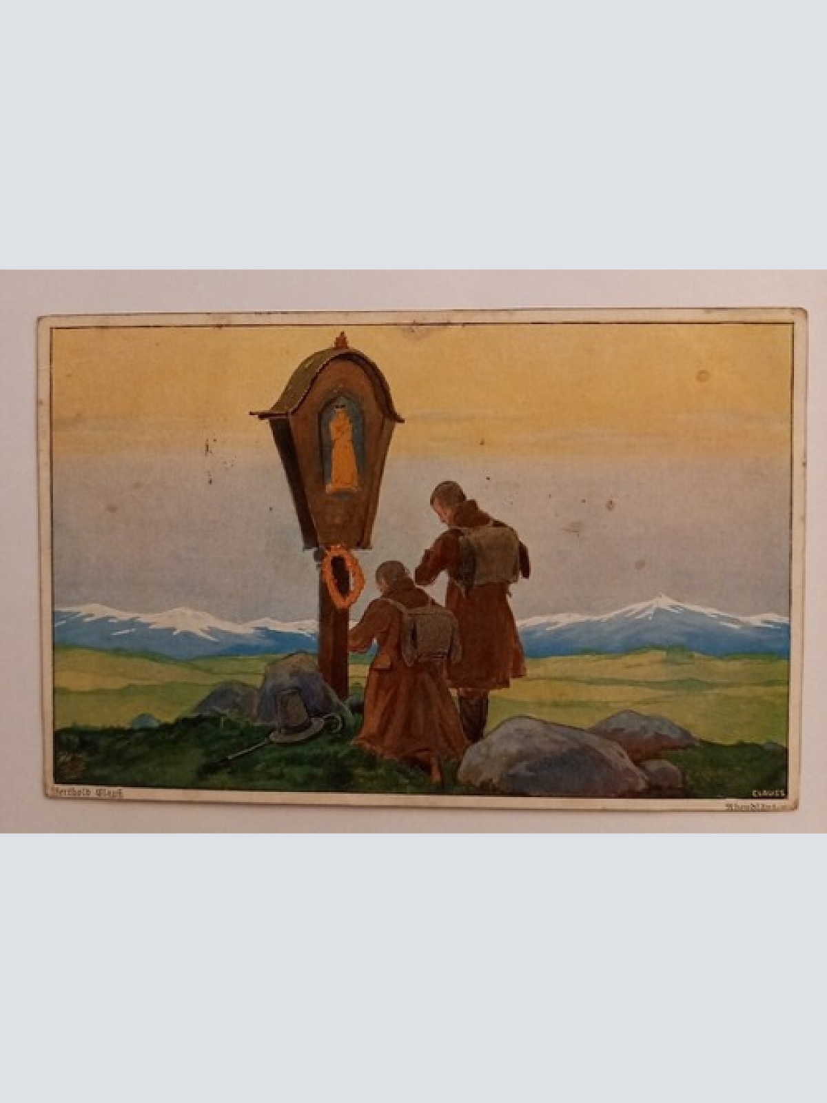 Künstlerkarte zwei Männer am Berg 500087A gr D