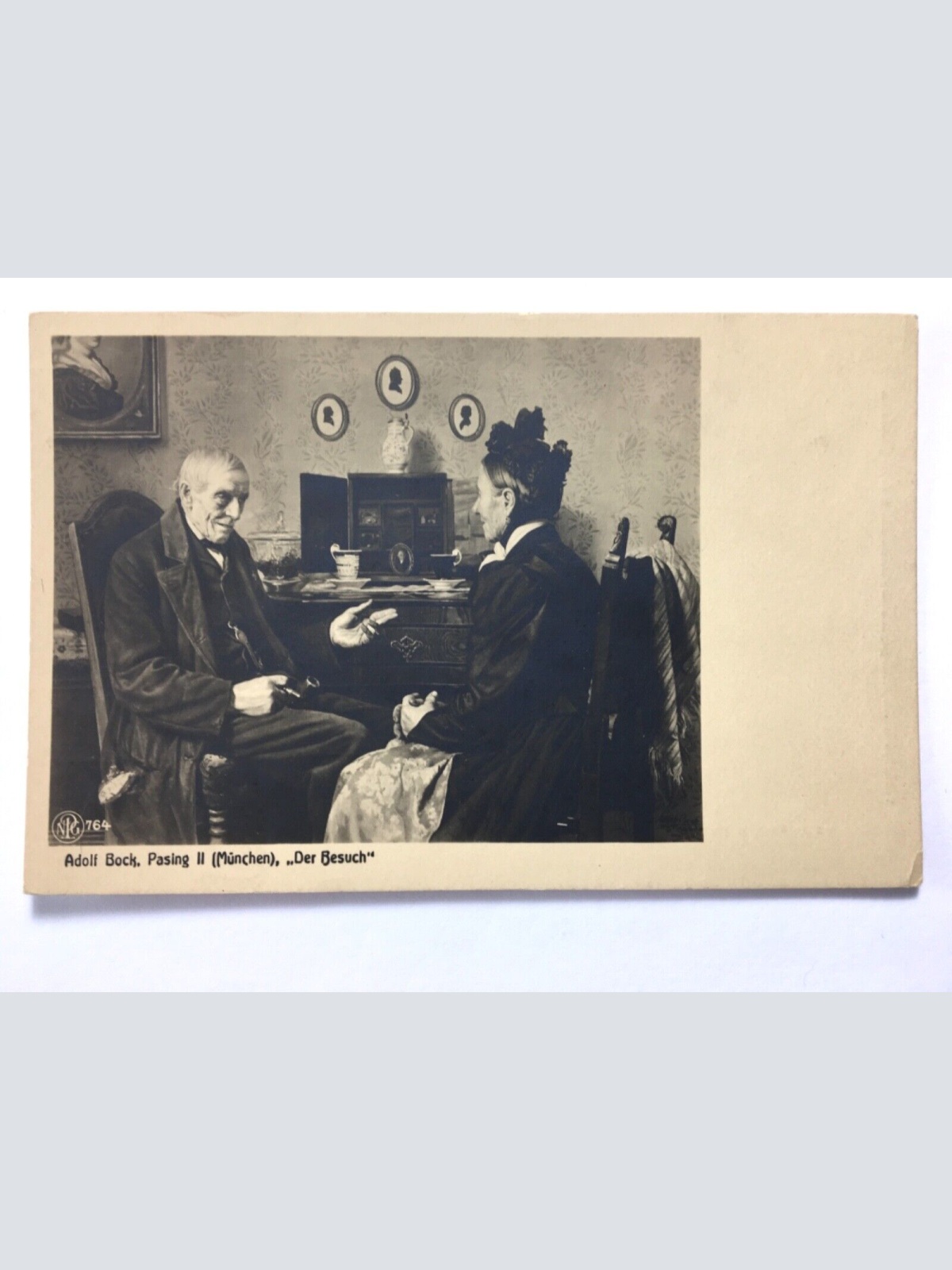 Der Besuch (A.Bock) - Alter Mann im Gespräch mit Frau - Künstlerkarte 110089 TH