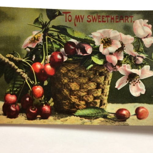 To My Sweetheart - Korb mit Kirschen & Heckenrose - Künstlerkarte 110075 TH