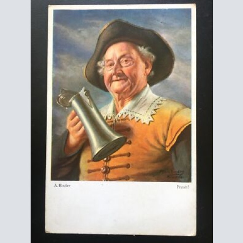 Prosit! (A.Binder) - Mann mit Bierkrug - Künstlerkarte 140410 TH