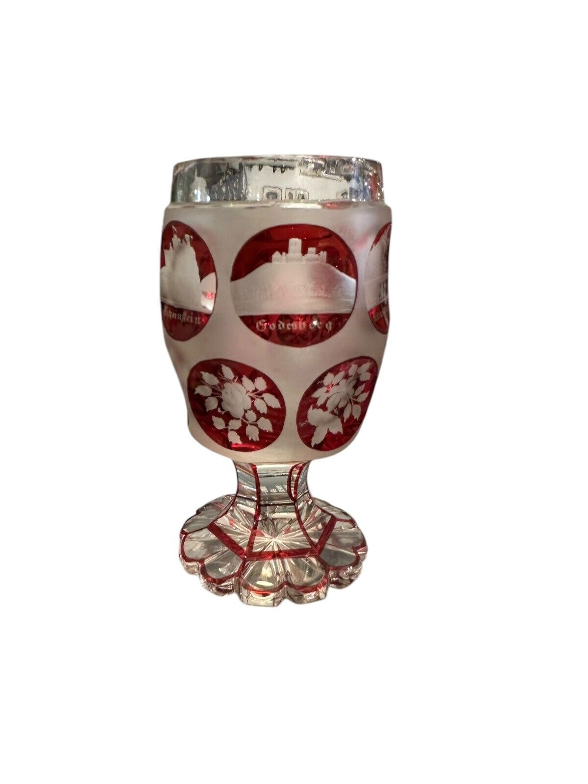 Glas Becher Pokal Ansichtenglas Rheinstein Ehrenfels Godesberg Rolandsberg 15 cm