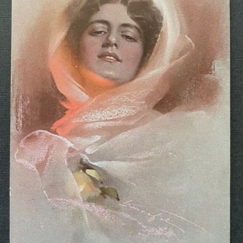 Malerei Porträt Frau Schleier Kleid Umhang Kapuze 400364 TH F