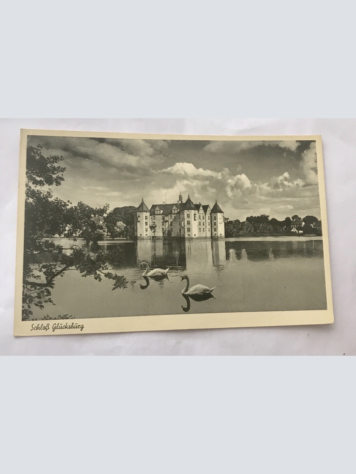 AK, Schloss Glücksburg, Schwäne, Teich (110265 BW)