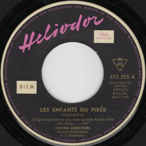 Melina Mercouri / Manos Hadjidakis - Les Enfants Du Pirée / Never On Sunday (...