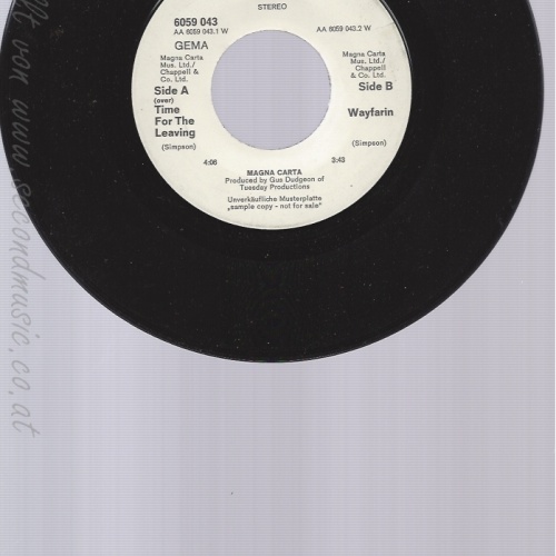 7"MAGNA CARTA--TIME FOR THE LEAVING--PROMO