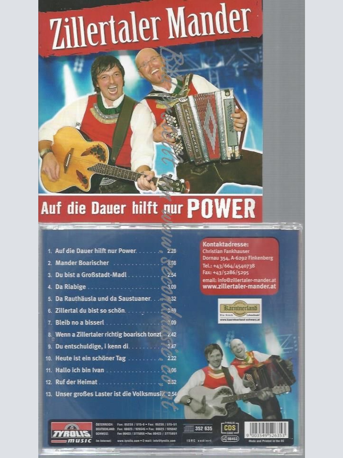 CD--ZILLERTALER MANDER--AUF DIE DAUER HILFT NUR POWER
