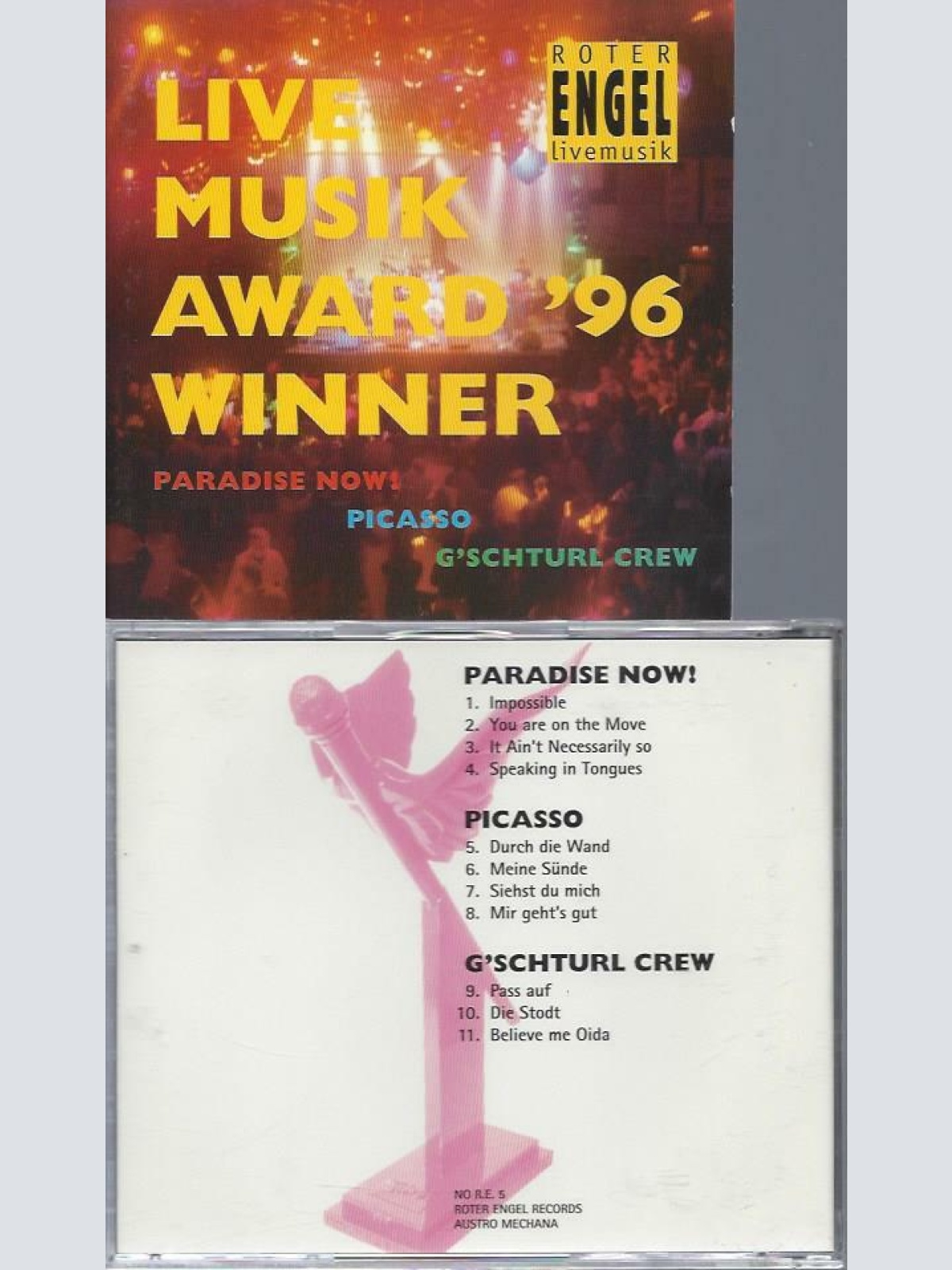 CD--LIVE MUSIK AWARD GEWINNER 96 ROTER ENGEL // PARADISE NOW / PICASSO GSCHTURL