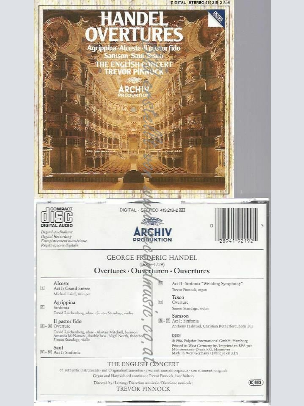CD--PINNOCK/ECT | --HÄNDEL: OUVERTÜREN - AGRIPPINA, ALCESTE, IL PASTOR FIDO
