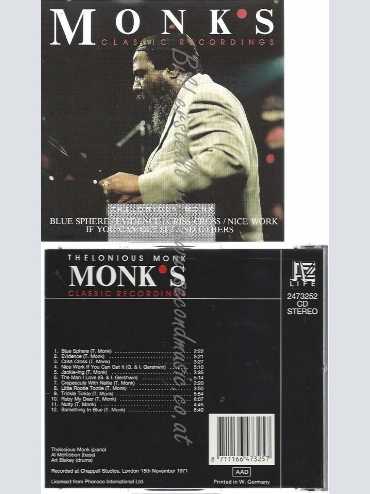 CD--THE LONIOUS MONK--MONK'S CLASSIC RECORDINGS