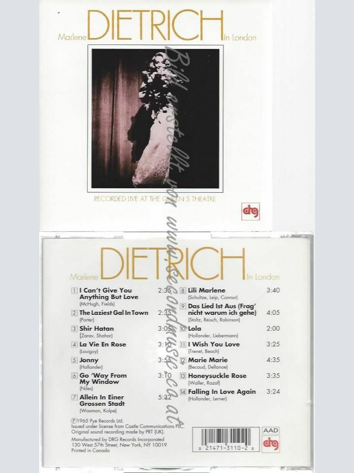CD--MARLENE DIETRICH | --MARLENE DIETRICH RECORDED LIVE