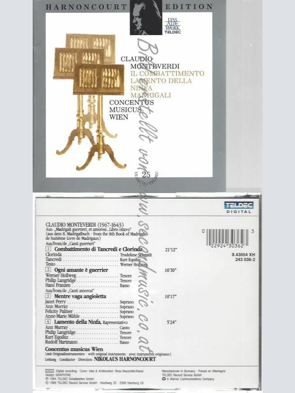 CD--CLAUDIO MONTEVERDI, HARNONCOURT, ET AL.--DAS ALTE WERK: IL COMBATTIMENTO.