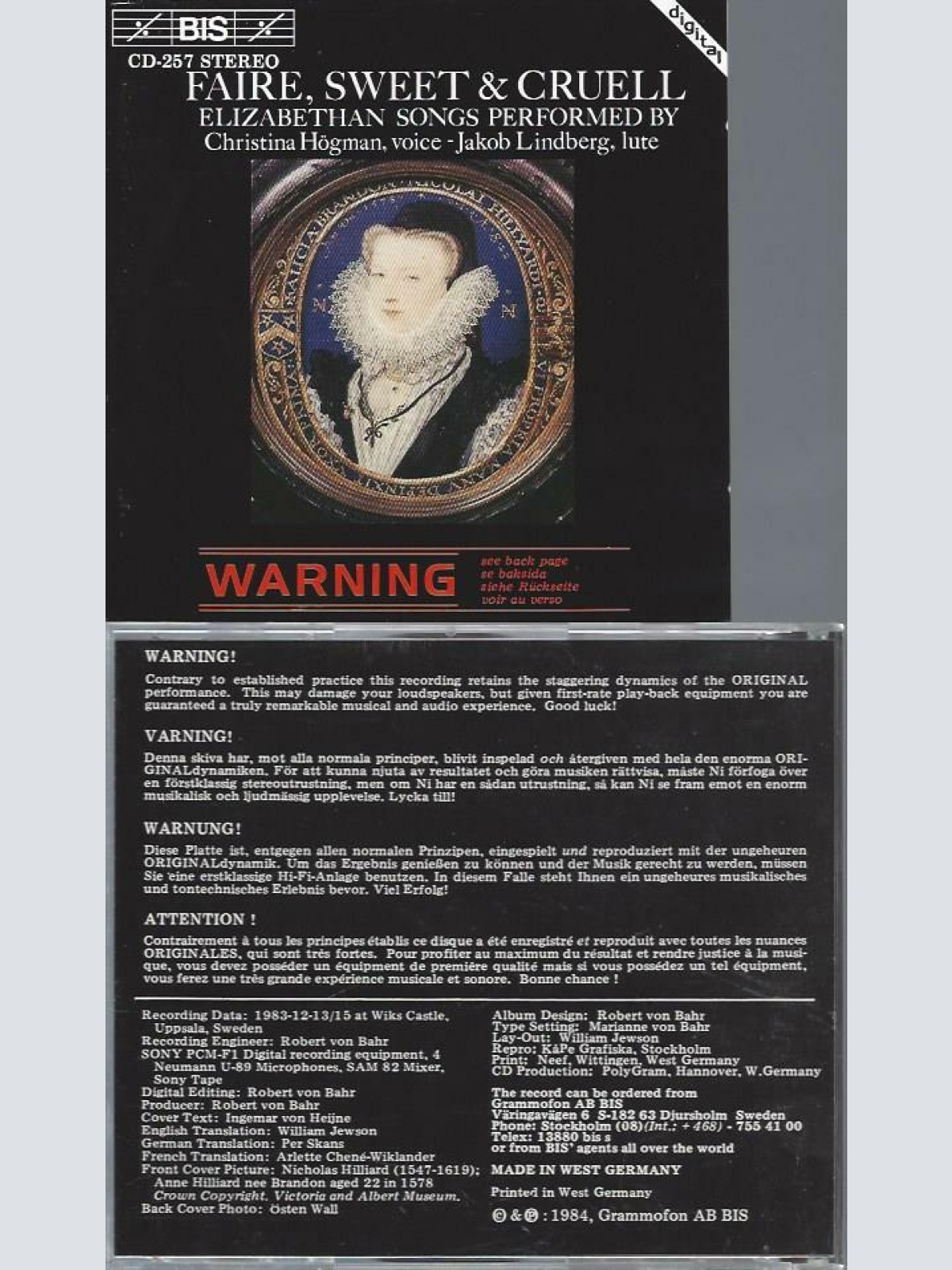 CD- Faire Sweet Cruell Elizabeth Songs Christina Högman