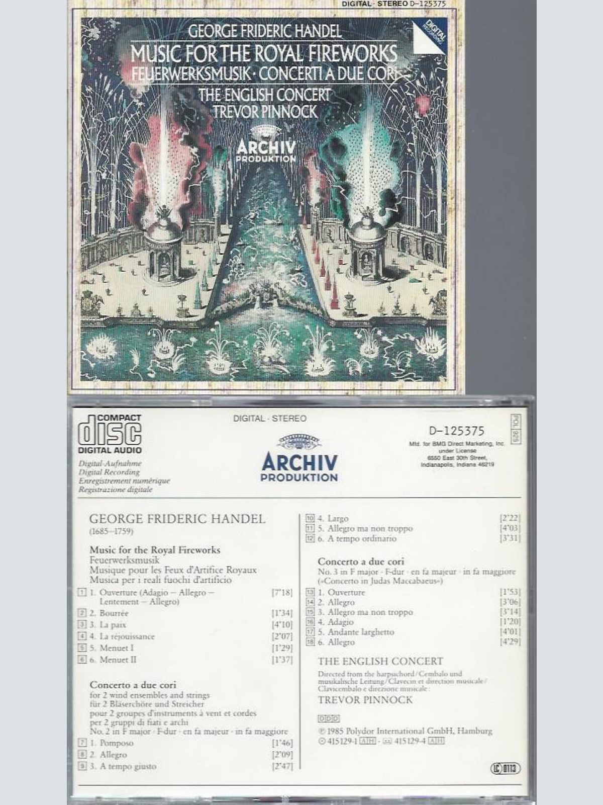 CD-  georg friedrich handel music for the royal fireworks