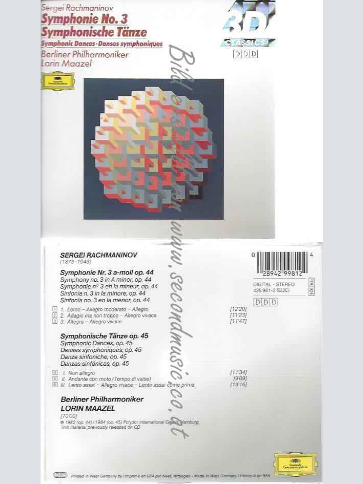 CD--SERGE RACHMANINOV, LORIN MAAZEL, ET AL.--SYMPHONIE NO. 3