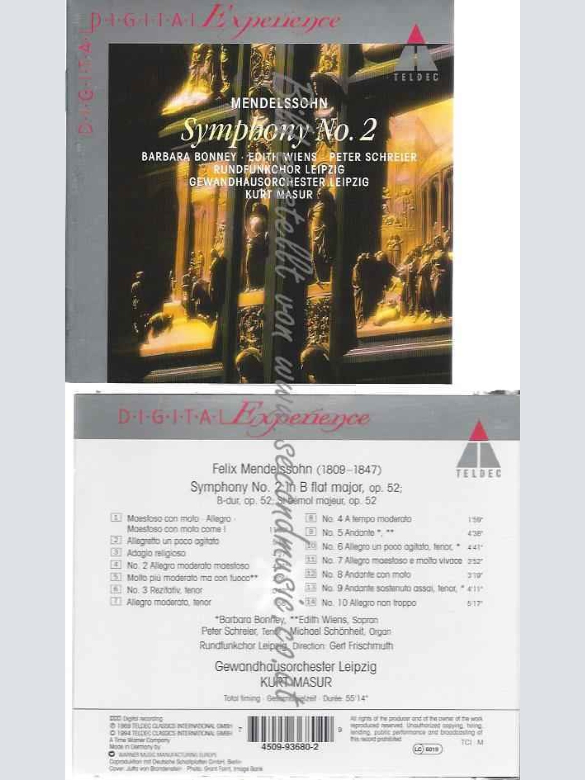 CD--KURT MASUR, BARBARA BONNEY, ET AL.--MENDELSSOHN: SYMPHONY NO. 2