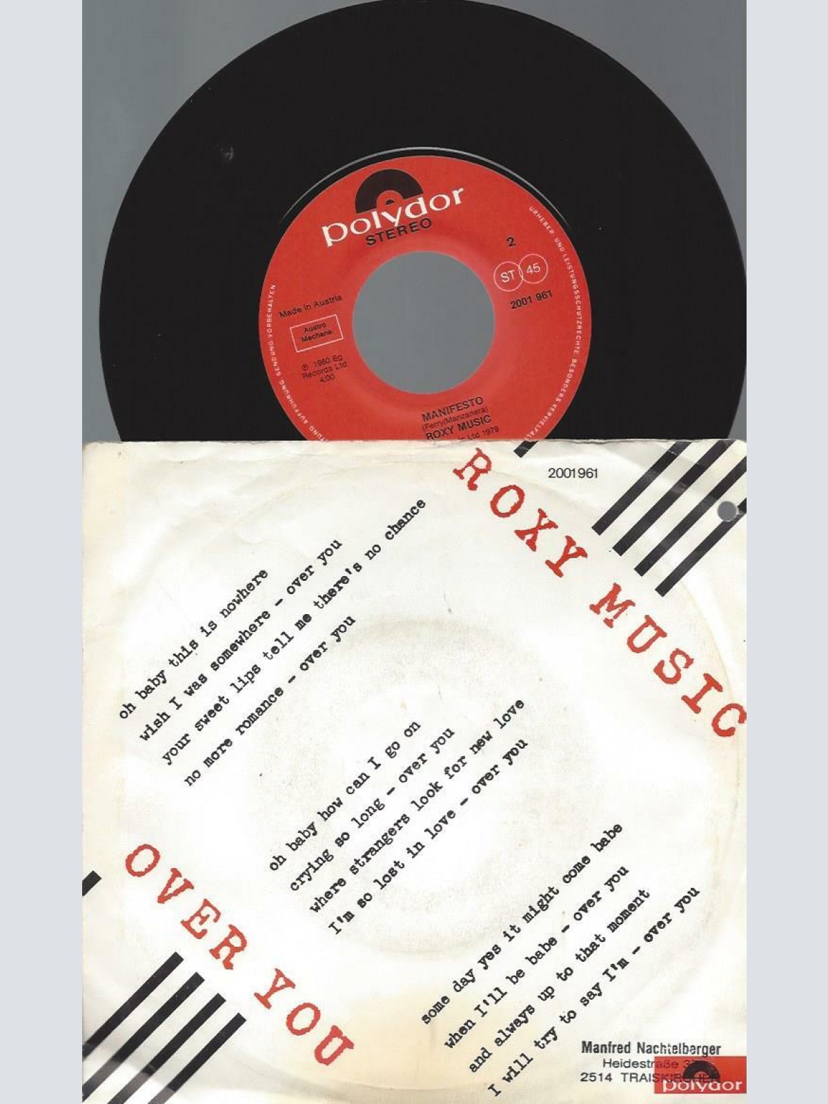 7"   Roxy Music – Over You / Austro Mechana