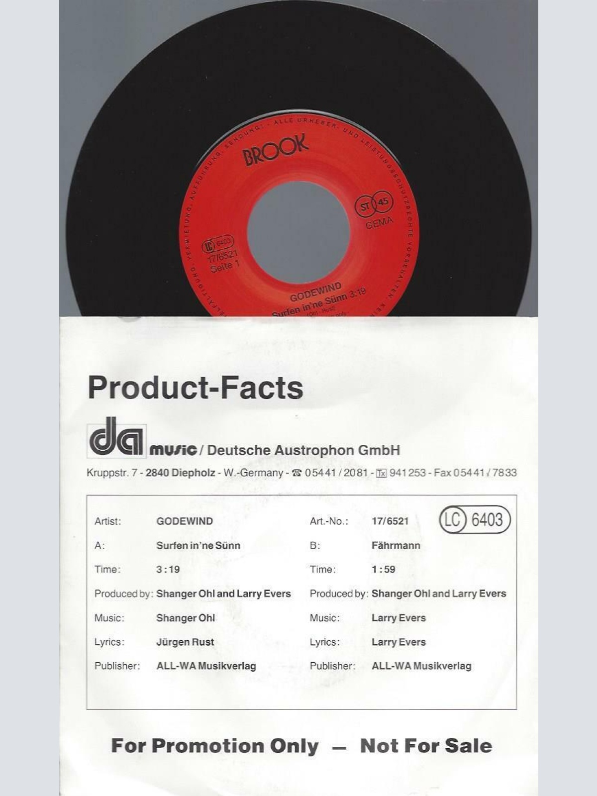 7" Godewind – Surfen In'ne Sünn