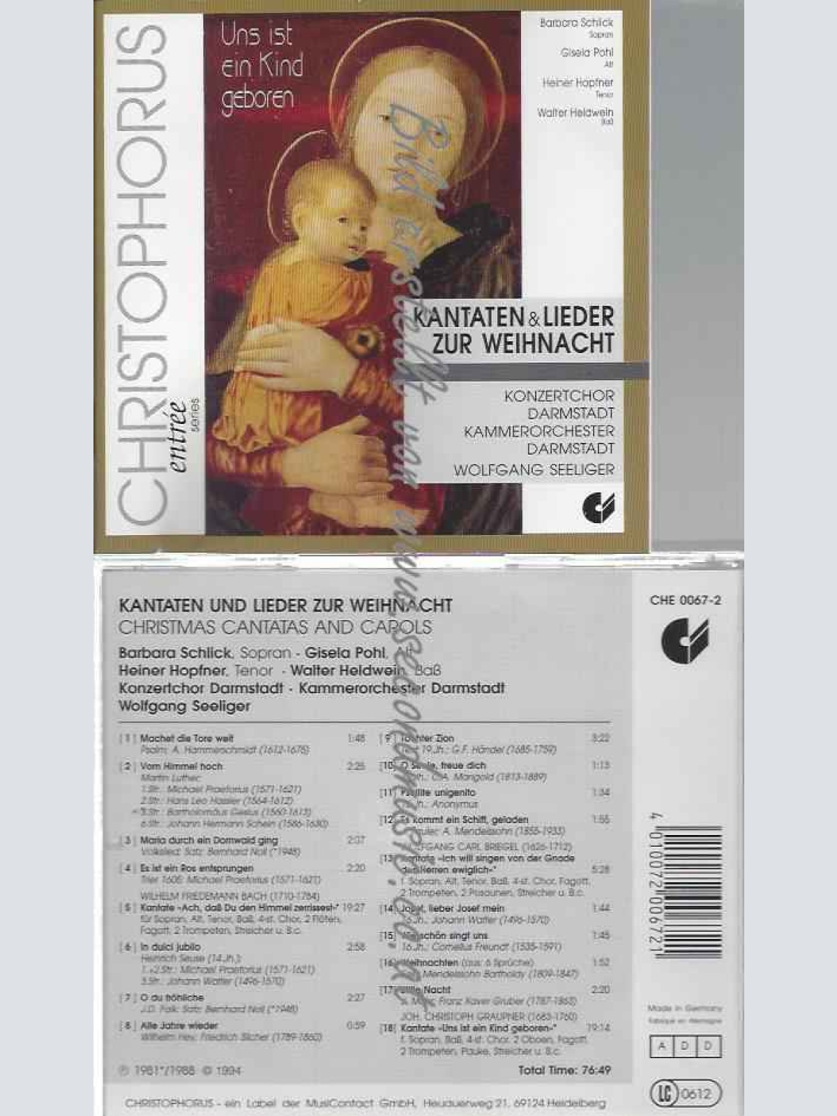 CD--BARBARA SCHLICK  | --KANTATEN UND LIEDER ZUR WEIHNACHT