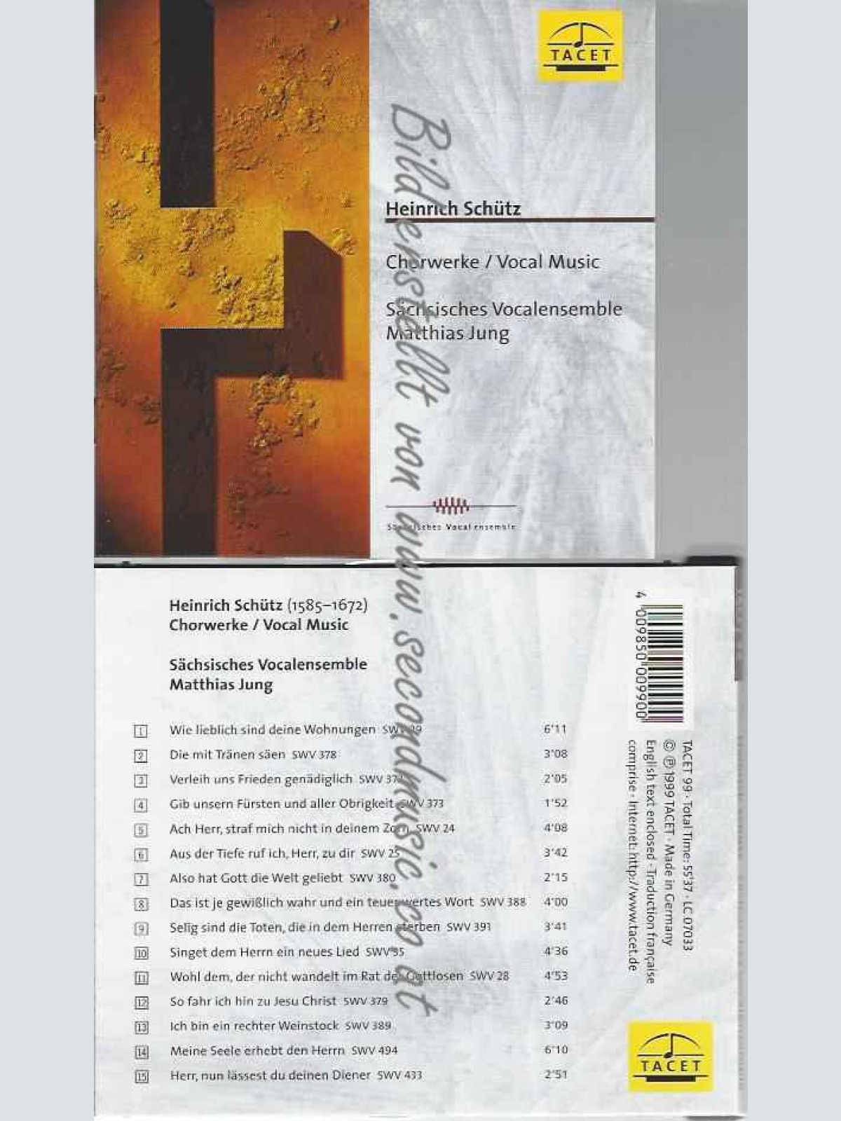 CD--VOCAL MUSIC/ MATTHIAS JUNG, SÄCHSISCHES VOCALENSEMBLE, E -CHORWERKE