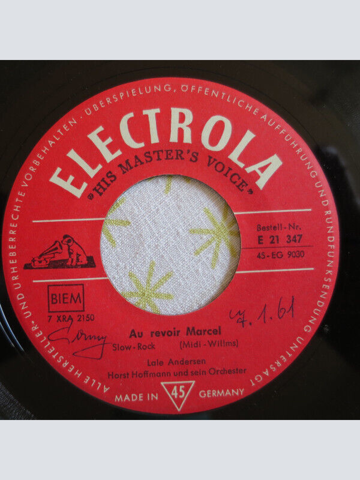 7", Single Lale Andersen - Au Revoir Marcel / Das Lied Der Schwäne