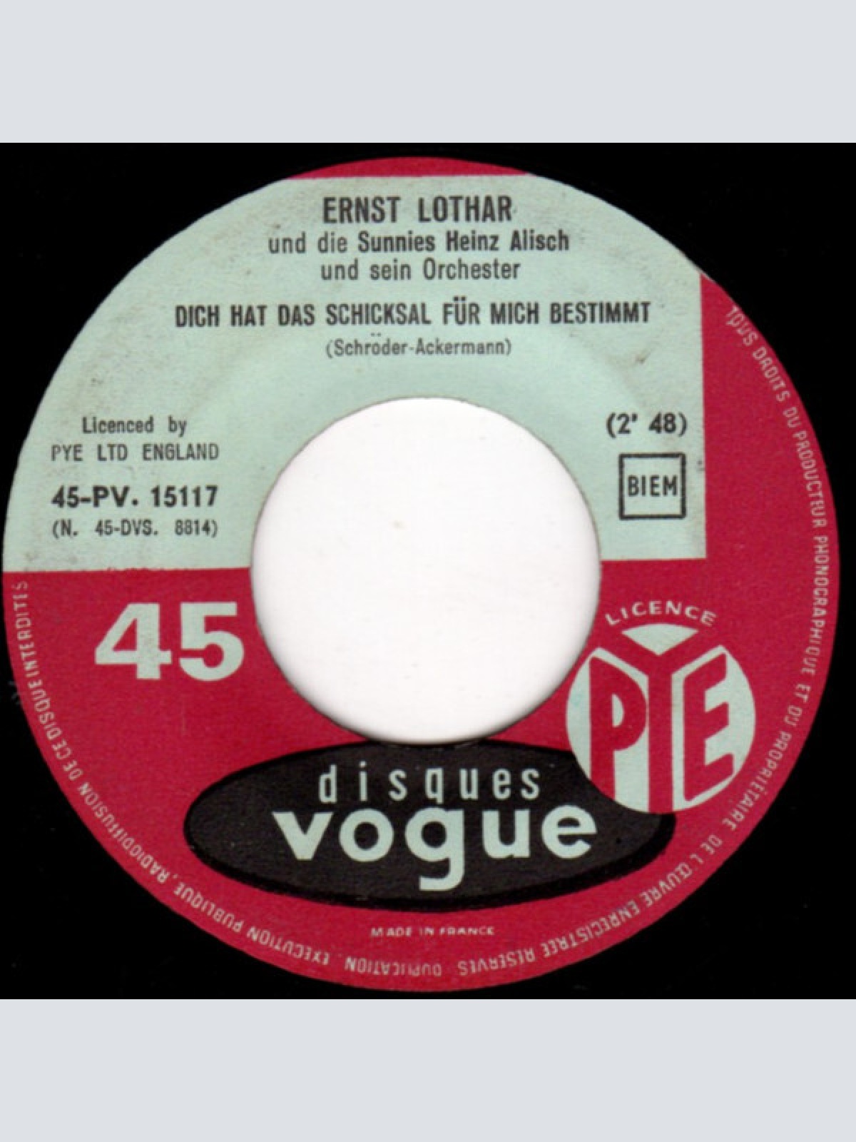 7", Single Ernst Lothar (2) Und Die Sunnies - Dich Hat Das Schicksal Für Mich...