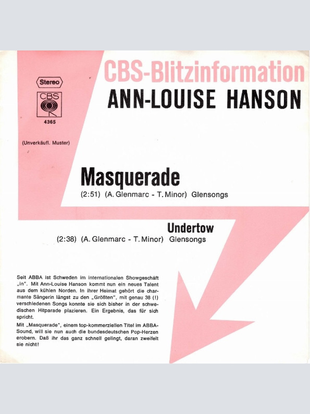 7", Single, Promo Ann-Louise Hanson - Masquerade