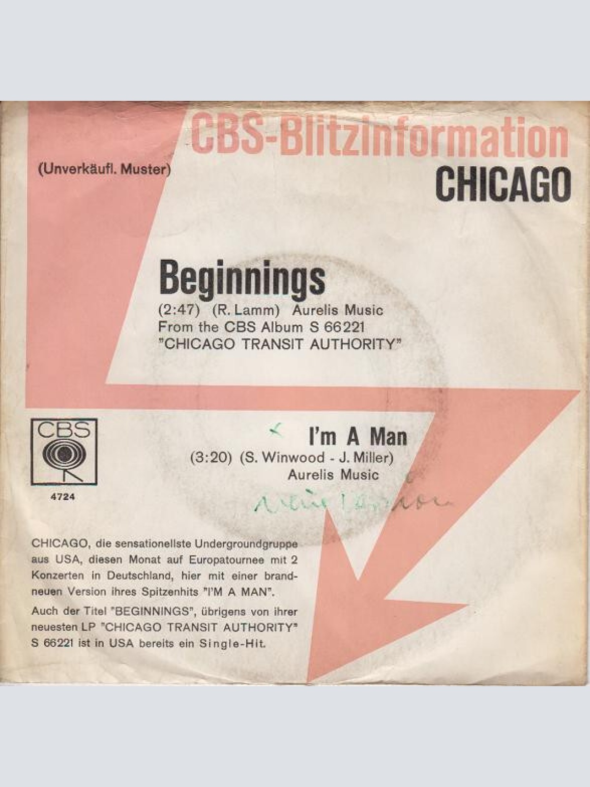 7", Single, Promo Chicago (2) - Beginnings / I'm A Man