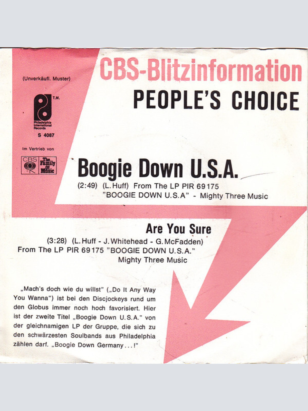 7", Single, Promo People's Choice - Boogie Down U.S.A. / Are You Sure