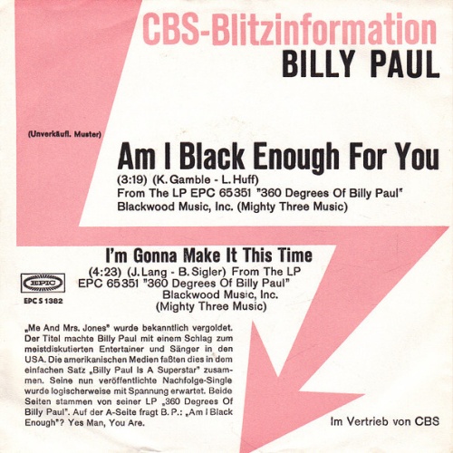 7", Single, Promo Billy Paul - Am I Black Enough For You / I'm Gonna Make It ...